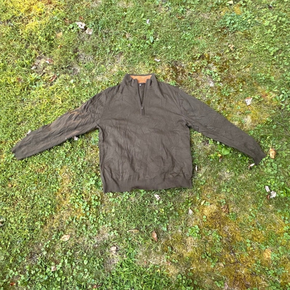 Saltaire Men's Quarter Zip Sweater Medium Olive Green Silk Cashmere Knit‎